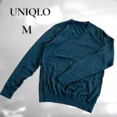 【UNIQLO】ウールマーク　毛100% 緑　グリーン　薄手　Vネック　M