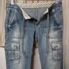 ダメージ加工カーゴパンツ 調整可能ウエスト