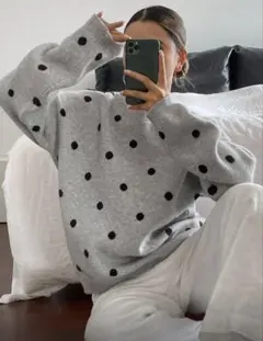 ドットニット グレー トップス