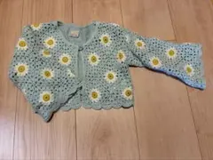 petit main 花模様レース編みカーディガン S 水色