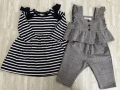 子供服 ボーダーワンピース チェックセットアップ 3点セット 90cm