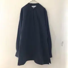 Khadi and Co◆ バンドカラー ブラウス プルオーバー 長袖 ネイビー