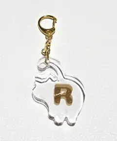 クリアな猫　イニシャル　キーホルダー　R /ハンドメイド　レジン　猫　茶