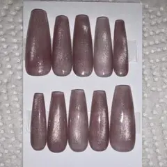 ネイルチップ　ローズピンク　マグネット　ロングバレリーナ