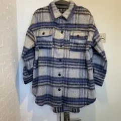 シャギーチェックシャツジャケット　ブルーM