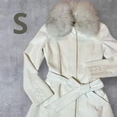 極美品 ステンカラー コート アンゴラ 比翼 アイボリー ファー付き Aライン