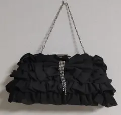 新品・未使用☆パーティーバッグ／ブラック／フリル／リボン／結婚式／二次会