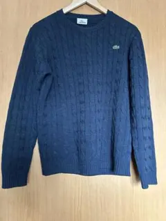 LACOSTE ケーブルニットセーター ウール100% ネイビー