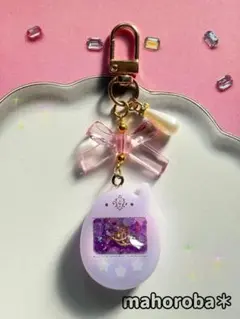 【コロコロケータイキーホルダー】パープル×ピンクマーブルカラー レジン