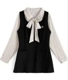 GRL リボン付きドット柄シャツ×スクエアネックノースリーブミニワンピース