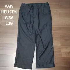 古着 VANHEUSEN スラックス 濃グレー ストライプ 裾折返し