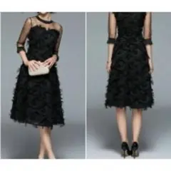 袖あり 透け感 ドレス M パーティー　ワンピース