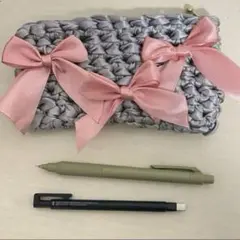 ペンケース　ハンドメイド　リボン　韓国　編み物