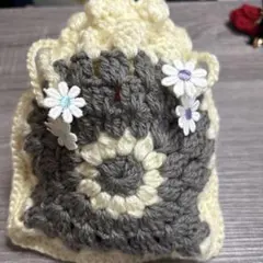 ハンドメイド グレークリームポーチ