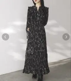 dazzlin フラワープリーツワンピース S ブラック