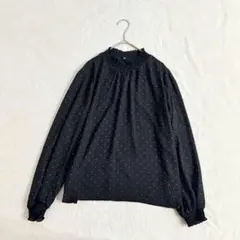 グラシア ハイネック長袖ブラウス M 水玉 フレア シャーリング フリル 黒