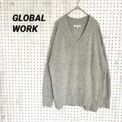 グローバルワーク カシミヤ混 Vネックニット（L）ライトグレー 長袖のサムネイル