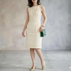 美品✨ハロッズ Harrod✨スカラップワンピース アイボリー 1 日本製のサムネイル