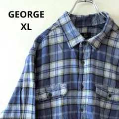 USA古着 GEORGE ネルシャツ XL ライトブルー　イエロー　チェック
