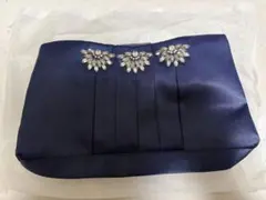 ネイビー サテン パーティーバッグ ビジュー付き