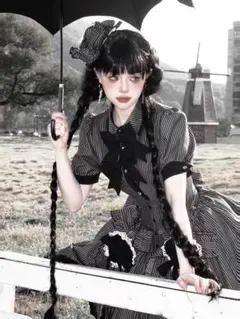 CATCOCOON 夏季限定 ストライプリボンセットアップ 黒