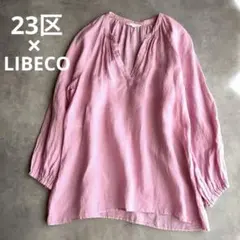 ❁⃘【23区×LIBECO】リネン100% Vネック　 スキッパーシャツ　ピンク
