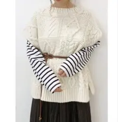 ungrid パッチワークケーブルニットベスト　ホワイト　フリーサイズ