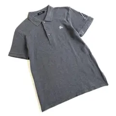 【美品】バーバリーブラックレーベル　半袖ポロシャツ　ロゴ刺繍　日本製　グレー　2