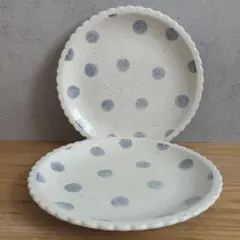 美濃焼 あわあわ ドット ビスケット型 24cmプレート ディナープレート 2点