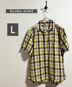 【GLOBAL WORK】グローバルワーク リネン混 麻 シャツ L チェック柄のサムネイル