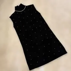 ブラック ノースリーブ パール装飾 ワンピース