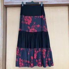 花柄切り替えロングスカート ブラック レッドのサムネイル