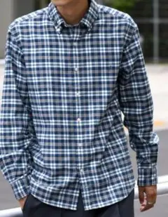 SHIPS: エンブロイダリーチェックボタンダウンネルシャツ M ライトブルー