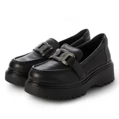 ブソラFIRENZE本革撥水ボリュームソールローファー ブラック22.5cm