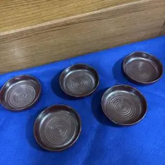 茶色の渦巻き模様の皿5枚セット　たち吉