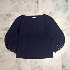 新品タグ付 Bon mercerie パール袖 ニット 38 紺 M　ネイビーのサムネイル