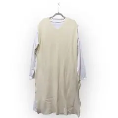 ikka Vネック ノースリーブニット ロングカットソー ワンピース《10》