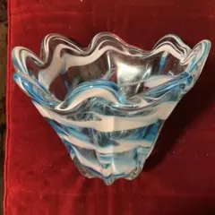 青と白のストライプ ガラス花瓶