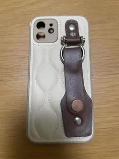 iPhone用ケース キルティング調 ストラップ付き ベージュ