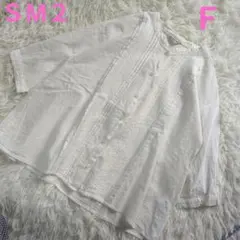 サマンサモスモス　コットンリネン　ピンタック　レース　５分丈　シャツ　ブラウス