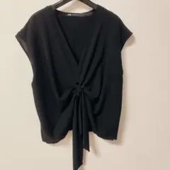 ZARA シフォン フレンチスリーブ カットソー ブラック M
