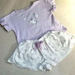メゾピアノ 130 ユニコーンプリント Tシャツとショートパンツ セット