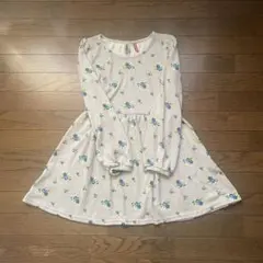 フラワープリント 長袖ミニワンピース　M ライトグレー