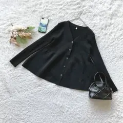 ✨未使用✨ リブカーディガン Vネック M シンプル 体型カバー 黒 カジュアル
