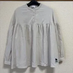 MOZ モズ　ベージュ 長袖シャツ Lサイズ フレア　バンドカラー