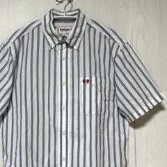 90s 00s McGREGOR 半袖 BD シャツ ストライプ 刺繍 白 Mのサムネイル
