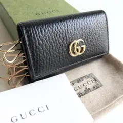 新品 GUCCI キーケース 6連 レザー　GGマーモント　ダブルG ブラック