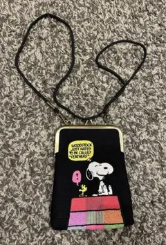 おかいものスヌーピー 畳刺繍縦型ペンポーチ がま口 ポシェット