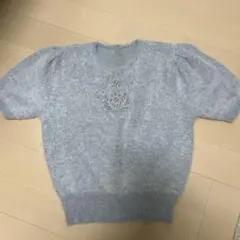 レディース　グレーのモヘア風ニット 半袖