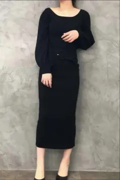 eimy istoire タックボリュームスリーブタイトニットワンピース